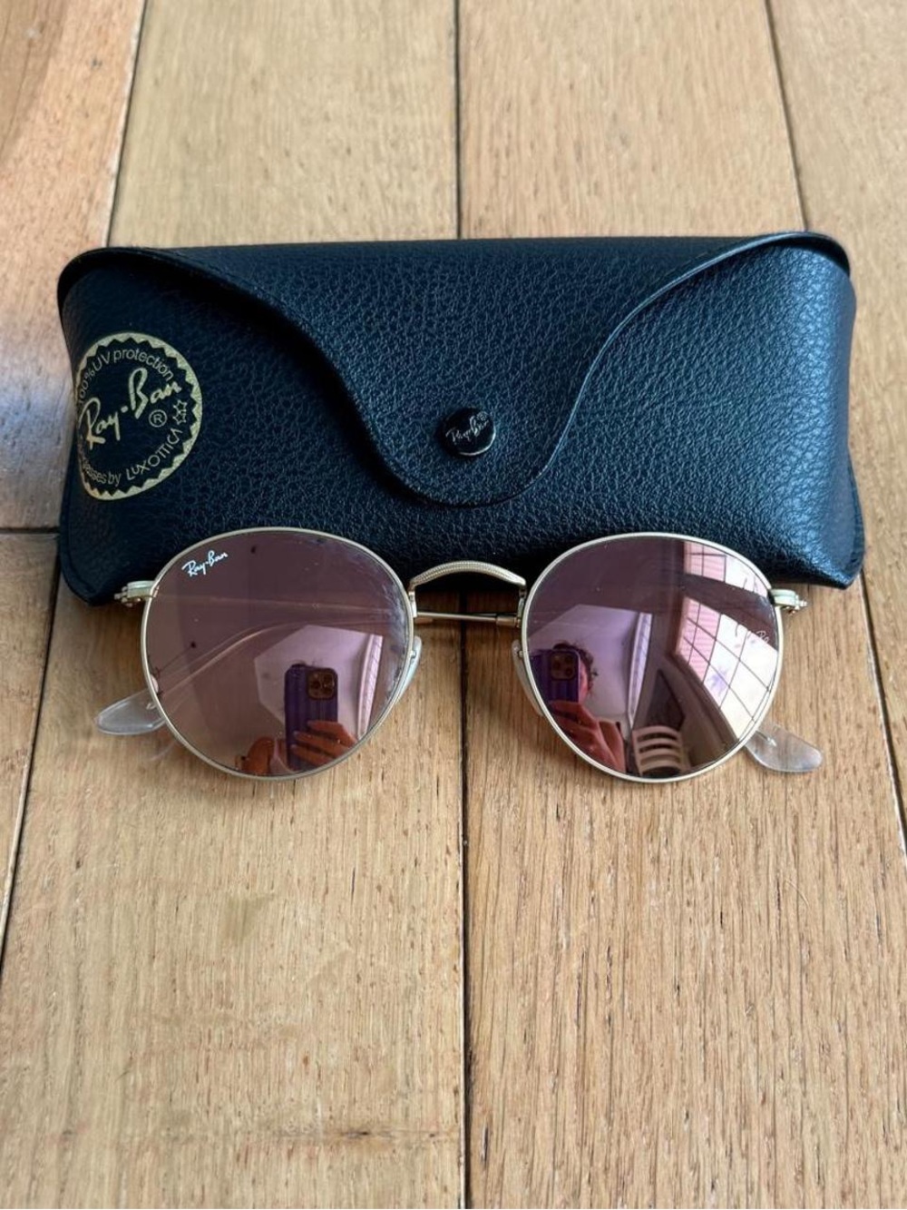 Ray-Ban Gold Frame Sunglasses with Pink Lenses